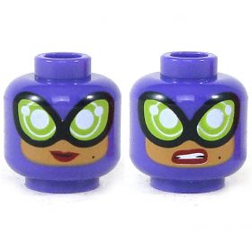 LEGO Head, Female, Large Lime Green Goggles, Dark Red Lips, Dark Purple Balaclava