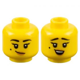 LEGO Head, Female, Black Eyebrows, Peach Lips, Beauty Mark, Crooked Smile