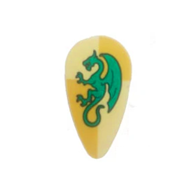 LEGO Shield, Ovoid with Green Dragon on Light Yellow and Ochre Quarters Background
