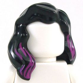 LEGO Hair, Female, Mid-Length with Part over Right Shoulder, Magenta Highlights