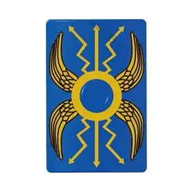 LEGO Shield, Curved Rectangular (Scutum) with Gold Wings, Blue