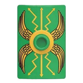 LEGO Shield, Curved Rectangular (Scutum) with Gold Wings, Green