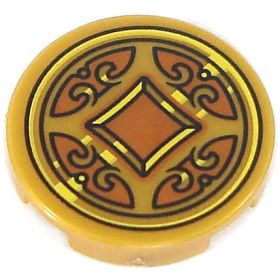 LEGO Round Flat Shield with Gold Dragon Head with Jagged Teeth Pattern [CLONE] [CLONE]