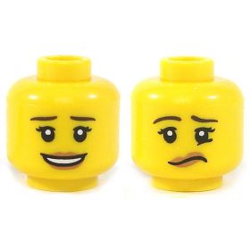 LEGO Head, Female, Peach Lips, Smiling / Upset