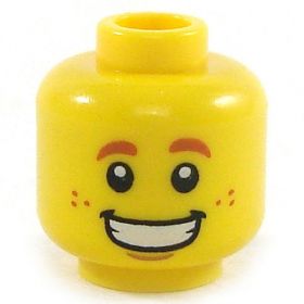 LEGO Head, Brown Eyebrows, Freckles, Big Smile