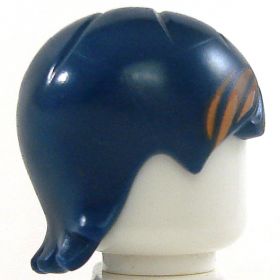 LEGO Hair, Female, Mid-Length with Side Part, Dark Blue with Orange Highlights