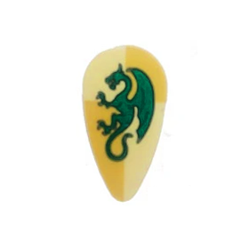 LEGO Shield, Ovoid with Dark Green Dragon on Light Yellow and Ochre Quarters Background