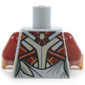 LEGO Torso, Female, Light Bluish Gray with Dark Red Arms, Intricate Designs