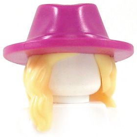 LEGO Hair, Female, Long with Magenta Hat, Light Yellow