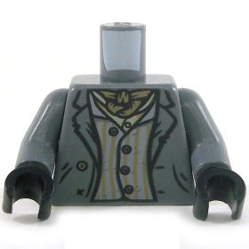 LEGO Torso, Dark Bluish Jacket over Striped Shirt, Bandana Around Neck