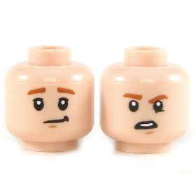 LEGO Head, Dark Orange Eyebrows, Smiling/Confused