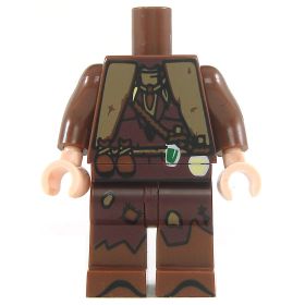 LEGO Brown Shirt and Pants with Tan Vest and Boots, Rope Belt with Pouches and Gems