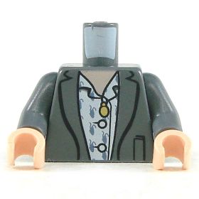 LEGO Torso, Dark Bluish Gray Jacket over White Patterned Shirt, Necklace