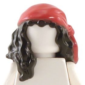LEGO Hair, Female, Mid-Length with Part over Front of Right Shoulder with Red Rag Wrap / Bandana Print