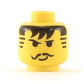 LEGO Head, Moustache, Black Bangs, Striped Sideburns