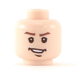 LEGO Head, Brown Eyebrows, Open Lopsided Grin