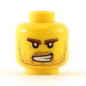LEGO Head, Brown Stubble, Brown Eyebrows, Crooked Smile