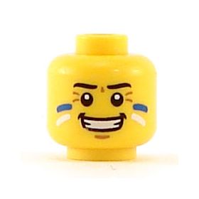 LEGO Head, Blue and White Painted Cheeks, Grin