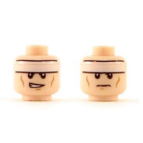 LEGO Head, White Headband and Cheek Lines, Dual Sided: Frown / Grin