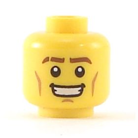LEGO Head, Thick Brown Eyebrows, Cheek Lines and Open Mouth Smile