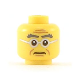 LEGO Head, Bushy Gray Eyebrows, Wrinkles, Round Glasses
