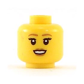 LEGO Head, Female with Brown Eyebrows, Eyelashes, Brown Lips, Open Smile