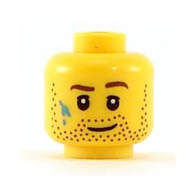LEGO Head, with Beard Stubble, Brown Eyebrows, and Paint on Cheek