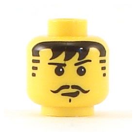 LEGO Head, Moustache, Black Bangs, Striped Sideburns, Cleft Chin