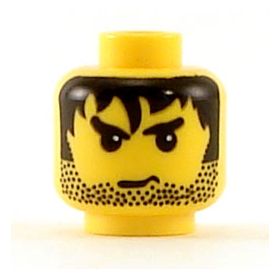 LEGO Head, Black Messy Hair, Stubble and Frown