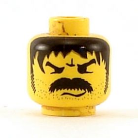 LEGO Head, Black Hair and Thick Moustache, Angry Face