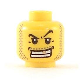 LEGO Head, Arched Eyebrows, White Teeth with Gold Tooth and Stubble