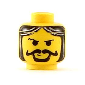 LEGO Head, Black Hair, Curly Moustache, Goatee