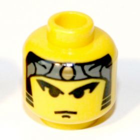 LEGO Head, Gray Bandana with Gold Dot, Heavy Eyebrows, Sideburns