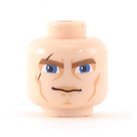 LEGO Head, Brown Thick Eyebrows, Blue Eyes, Scar and Cheekbones
