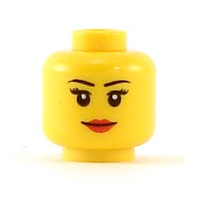 LEGO Head, Female with Black Thin Eyebrows, Eyelashes, and Red Lips