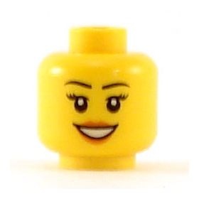 LEGO Head, Female with Peach Lips, Open Mouth Smile, Black Eyebrows
