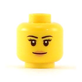 LEGO Head, Female with Black Thin Eyebrows, Eyelashes, and Peach Lips