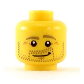 LEGO Head, Beard Stubble, Dark Tan Eyebrows, Crow's Feet, Lopsided Smile