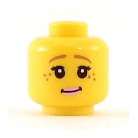 LEGO Head, Female with Brown Eyebrows, Black Eyelashes, Freckles, and Pink Lips