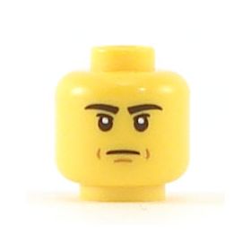 LEGO Head, Stern Black Eyebrows, Dual Sided: Mouth Lines / Dark Bluish Gray Visor with Silver Squares