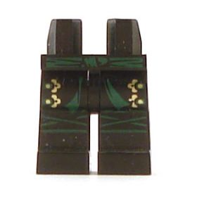 LEGO Legs, Black with Dark Green Sash and Wraps, Gold Highlights