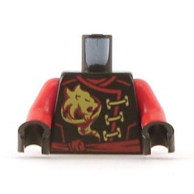 LEGO Torso, Black Keikogi with Red Arms and Belt, Gold Lion Symbol