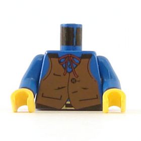 LEGO Torso, Blue Shirt with Brown Vest, String Tie