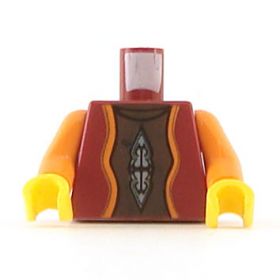 LEGO Torso, Dark Red with Orange Arms, Fancy Chest Pattern