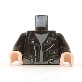 LEGO Torso, Black Leather Jacket with Zippers