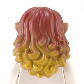 LEGO Hair, Female, Long and Wavy, Dark Red with Yellow Tips and Medium Flesh Elf Ears