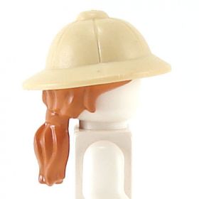 LEGO Hair, Female with 'Jungle' Hat (Pith Helmet), Dark Orange Ponytail