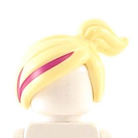 LEGO Hair, Female with Offcenter Ponytail, Light Yellow with Magenta Stripes