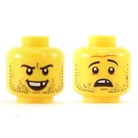 LEGO Head, Beard Stubble, Missing Tooth, Open Grin / Frown