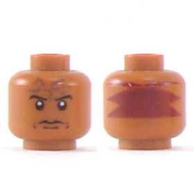 LEGO Head, Dark Orange, Forehead Tattoo, Red Pattern on Reverse